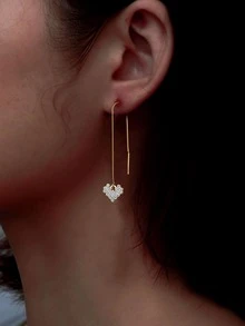 方晶鋯石心耳環 - 金黃色 - 查看 2