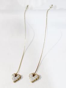 方晶鋯石心耳環 - 金黃色 - 查看 3