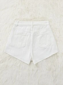 Quần đùi nữ Nút Túi Hem thô Bị tách màu trơn Giải trí - trắng - Xem 2