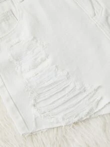 Quần đùi nữ Nút Túi Hem thô Bị tách màu trơn Giải trí - trắng - Xem 4