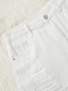 Quần đùi nữ Nút Túi Hem thô Bị tách màu trơn Giải trí - trắng - Xem 5