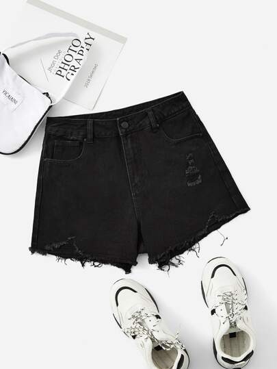 ダメージ 擦り付け柄ヘム ショートパンツの画像