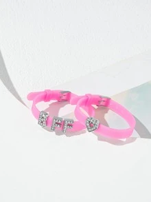 2入組水鑽字母裝飾手環 - 粉色 - 查看 1