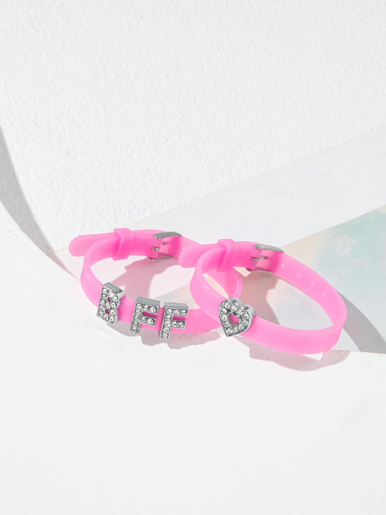 2入組水鑽字母裝飾手環 - 粉色 - 查看 1