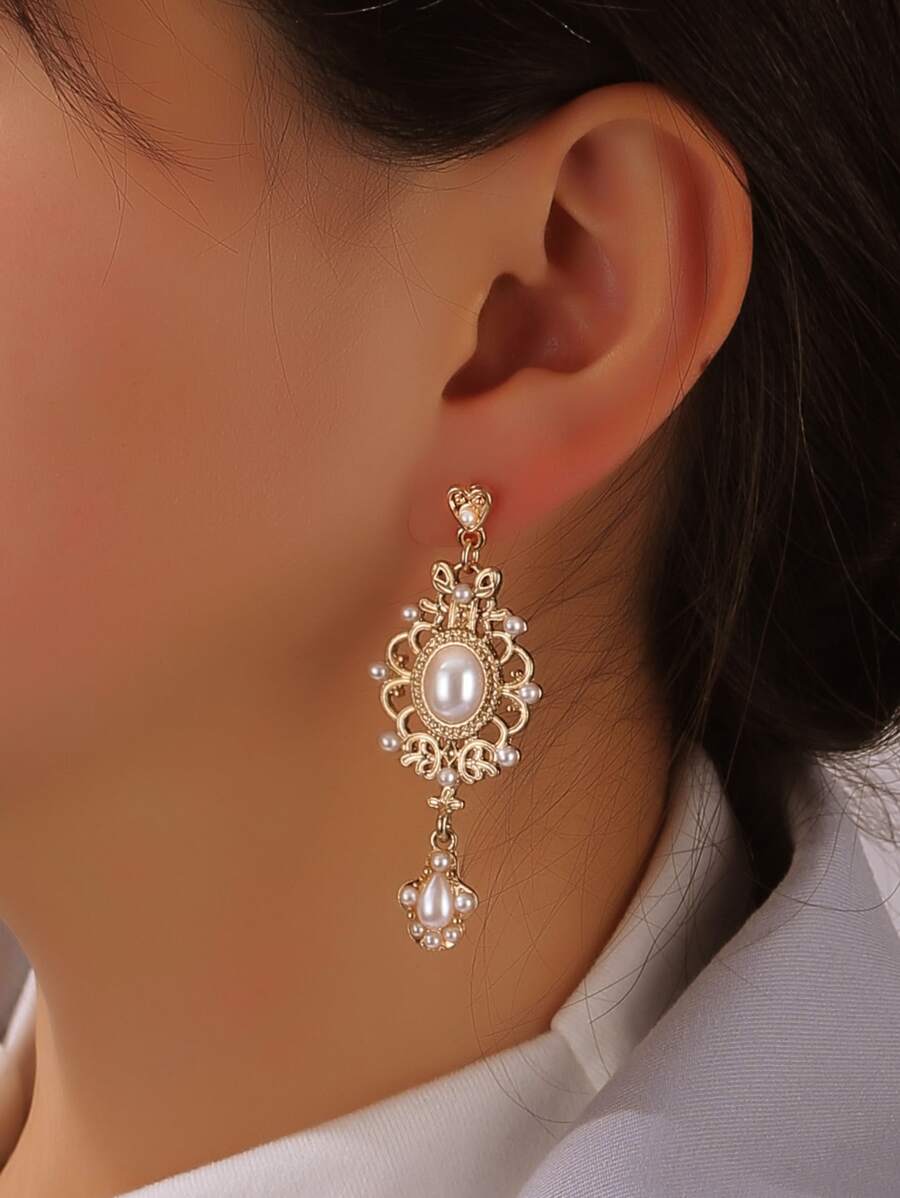 Faux Pearl Decor Drop Earrings - Multicolor - View 1