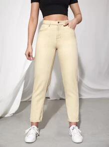 Jeans de pierna recta de talle alto - Albaricoque - Ver 1