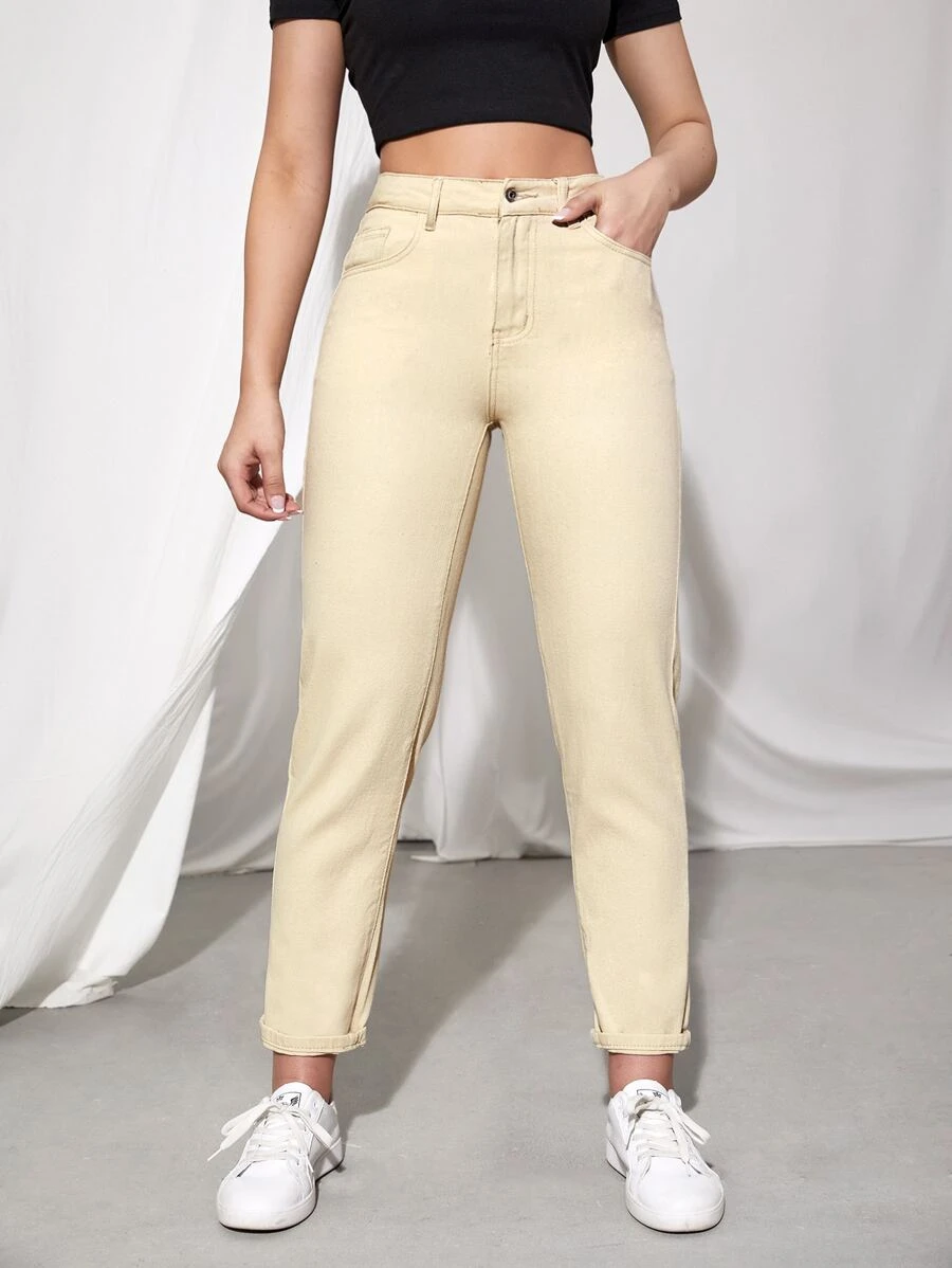 Jeans de pierna recta de talle alto - Albaricoque - Ver 1