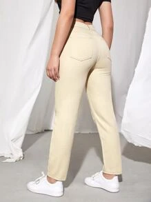 Jeans de pierna recta de talle alto - Albaricoque - Ver 2