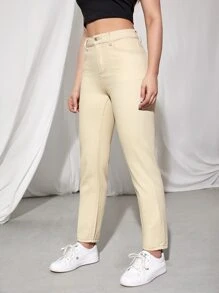 Jeans de pierna recta de talle alto - Albaricoque - Ver 3