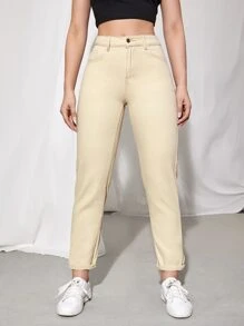 Jeans de pierna recta de talle alto - Albaricoque - Ver 4