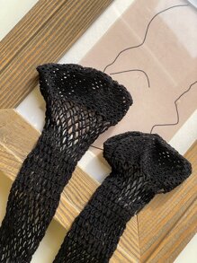 DAZY Hollow Out Fishnet Crew Socks - Black - View 6