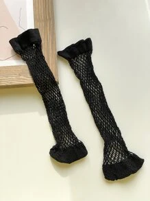 DAZY Hollow Out Fishnet Crew Socks - Black - View 7
