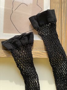 DAZY Hollow Out Fishnet Crew Socks - Black - View 8