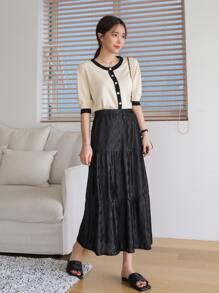 DAZY Seam Detail Ruffle Hem Skirt - Black - View 3