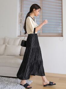 DAZY Seam Detail Ruffle Hem Skirt - Black - View 4