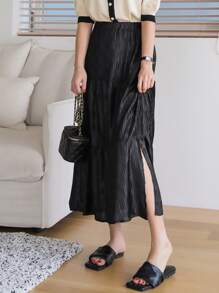 DAZY Seam Detail Ruffle Hem Skirt - Black - View 6