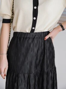 DAZY Seam Detail Ruffle Hem Skirt - Black - View 8