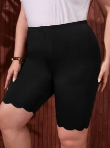 EMERY ROSE Plus High Waist Scallop Cycling Shorts - Black - View 1