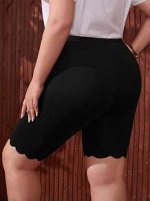 EMERY ROSE Plus High Waist Scallop Cycling Shorts - Black - View 2