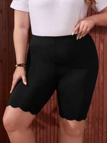 EMERY ROSE Plus High Waist Scallop Cycling Shorts - Black - View 5