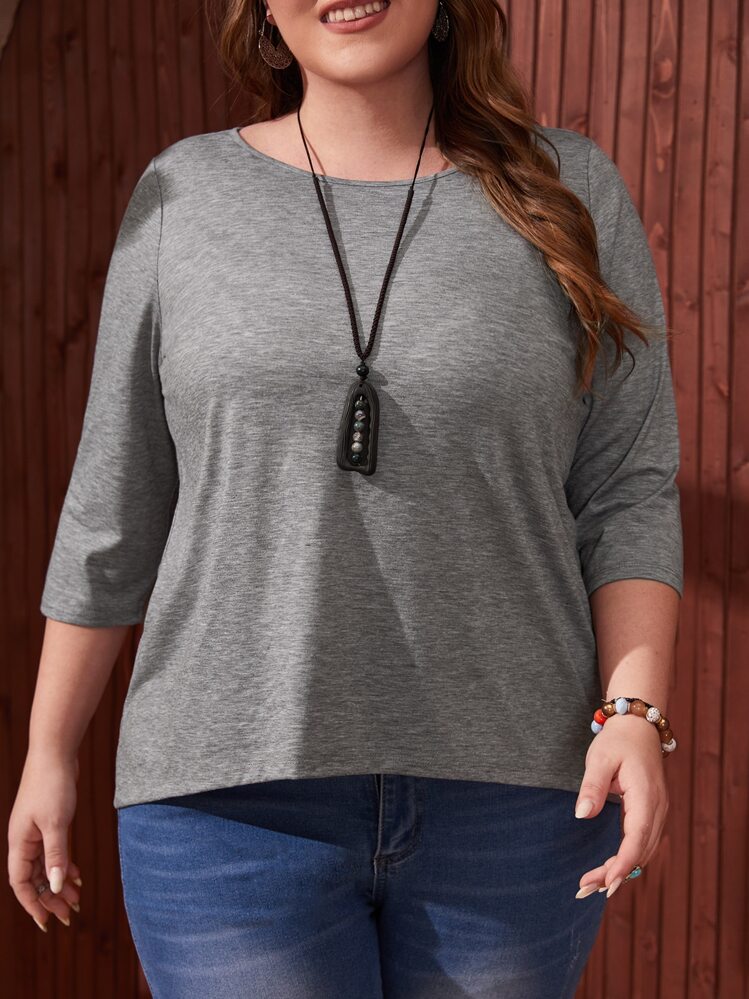 Camiseta de color combinado con estampado de retazo bajo asimétrico - Gris - Añade 5