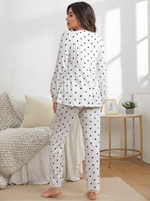 Maternity Polka Dot Lounge Set - White - View 2