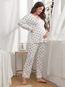 Maternity Polka Dot Lounge Set - White - View 3