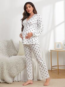 Maternity Polka Dot Lounge Set - White - View 4