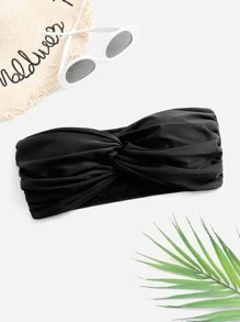 Swim Basics Summer Beach Solid Twist Bikini Top - Black - View 4