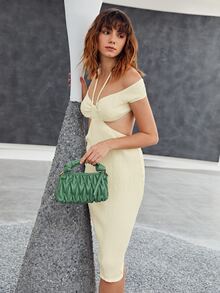 SHEIN Textured Tied Backless Dress - Beige - View 6