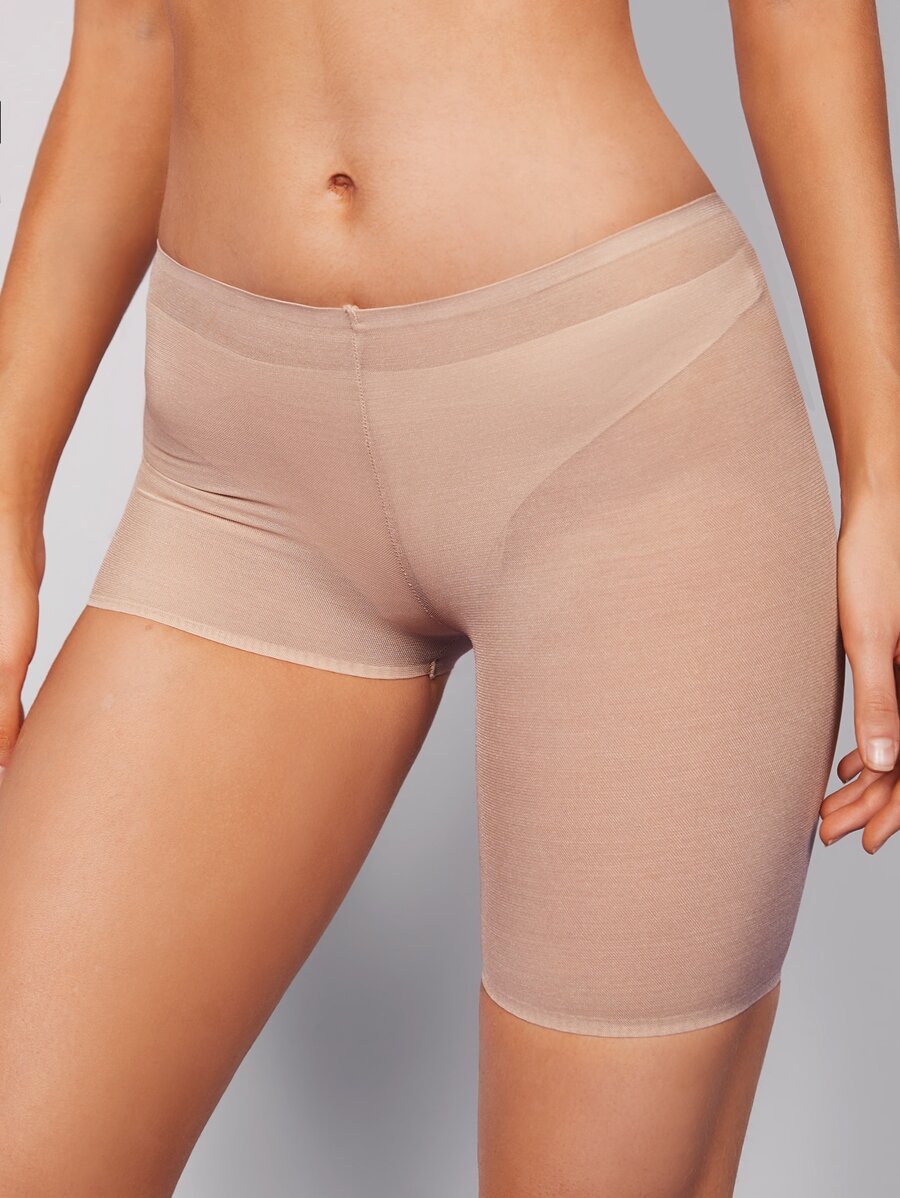 SHAPORA 素色不對稱塑身褲 - 杏色 - 查看 1