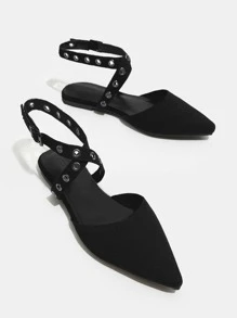 CUCCOO CHICEST Bailarinas Con Detalle De Tejido, Punta Puntiaguda Y Tiras - Negro - Ver 1