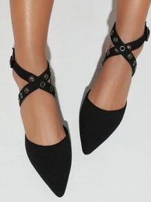 CUCCOO CHICEST Bailarinas Con Detalle De Tejido, Punta Puntiaguda Y Tiras - Negro - Ver 5