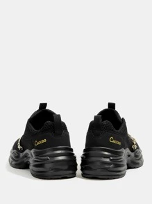 Cuccoo Metallic Chain Decor Lace-up Front Chunky Sneakers - Black - View 5