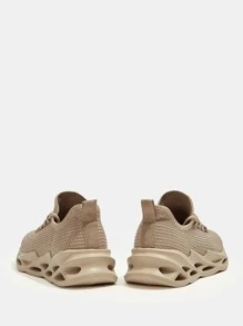 Lace-Up Front Knit Wide Fit Running Shoes Tainers - Brown - View 7