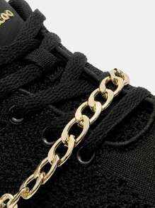 Cuccoo Metallic Chain Decor Lace-up Front Chunky Sneakers - Black - View 3