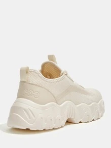 Cuccoo Patch Detail Lace-up Front Chunky Sneakers - Apricot - View 5