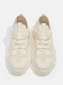 Cuccoo Patch Detail Lace-up Front Chunky Sneakers - Apricot - View 6