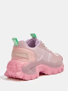 Patch Detail Lace-up Front Chunky Sneakers - Pink - View 5