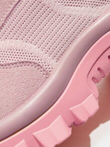 Patch Detail Lace-up Front Chunky Sneakers - Pink - View 3