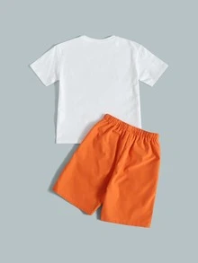 SHEIN Boys Maple Leaf & Figure Graphic Tee & Shorts Set - Multicolor - View 2