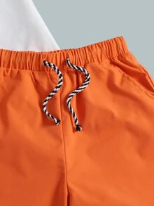 SHEIN Boys Maple Leaf & Figure Graphic Tee & Shorts Set - Multicolor - View 4