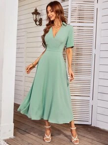 SHEIN Unity 交疊領袖口A字連衣裙 - 薄荷綠 - 查看 5