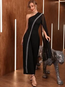 Modelyn Áo liền quần nữ Bất đối xứng Xù Chia màu trơn Hấp dẫn - màu đen - Xem 3