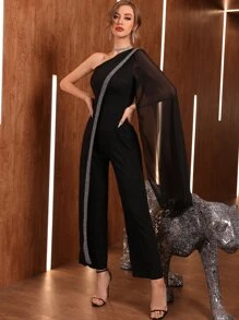 Modelyn Áo liền quần nữ Bất đối xứng Xù Chia màu trơn Hấp dẫn - màu đen - Xem 4