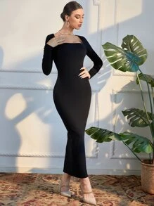 Modelyn Đầm Chia màu trơn Thanh lịch - màu đen - Xem 3