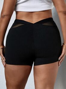 SHEIN SXY Quần lót kích thước lớn Tương phản Mesh màu trơn Giải trí - màu đen - Xem 2