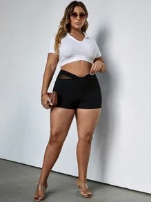 SHEIN SXY Quần lót kích thước lớn Tương phản Mesh màu trơn Giải trí - màu đen - Xem 5