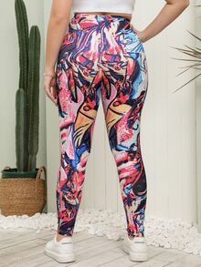 大碼滿版印花緊身打底褲 - 彩色 - 查看 2