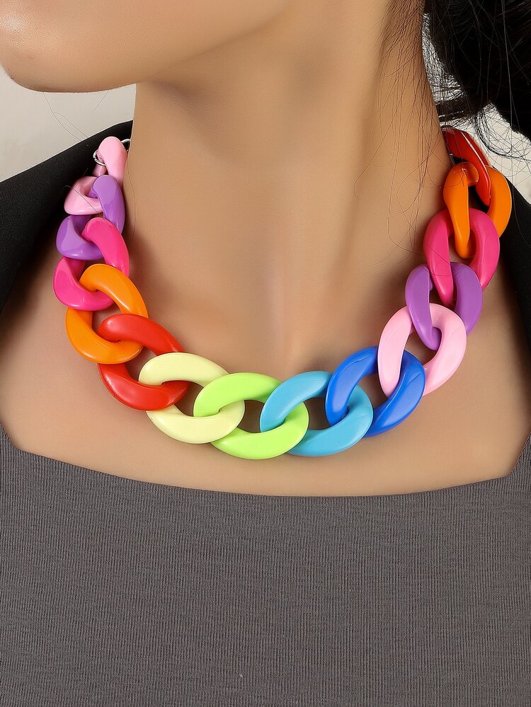1pc Geometric, Abstract, Colorful Chain Necklace